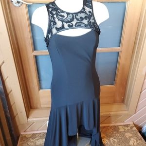 Blondie Nites Black Lace Bodice Cut Outs ASymetrical Mini to Maxi Gown Size 5